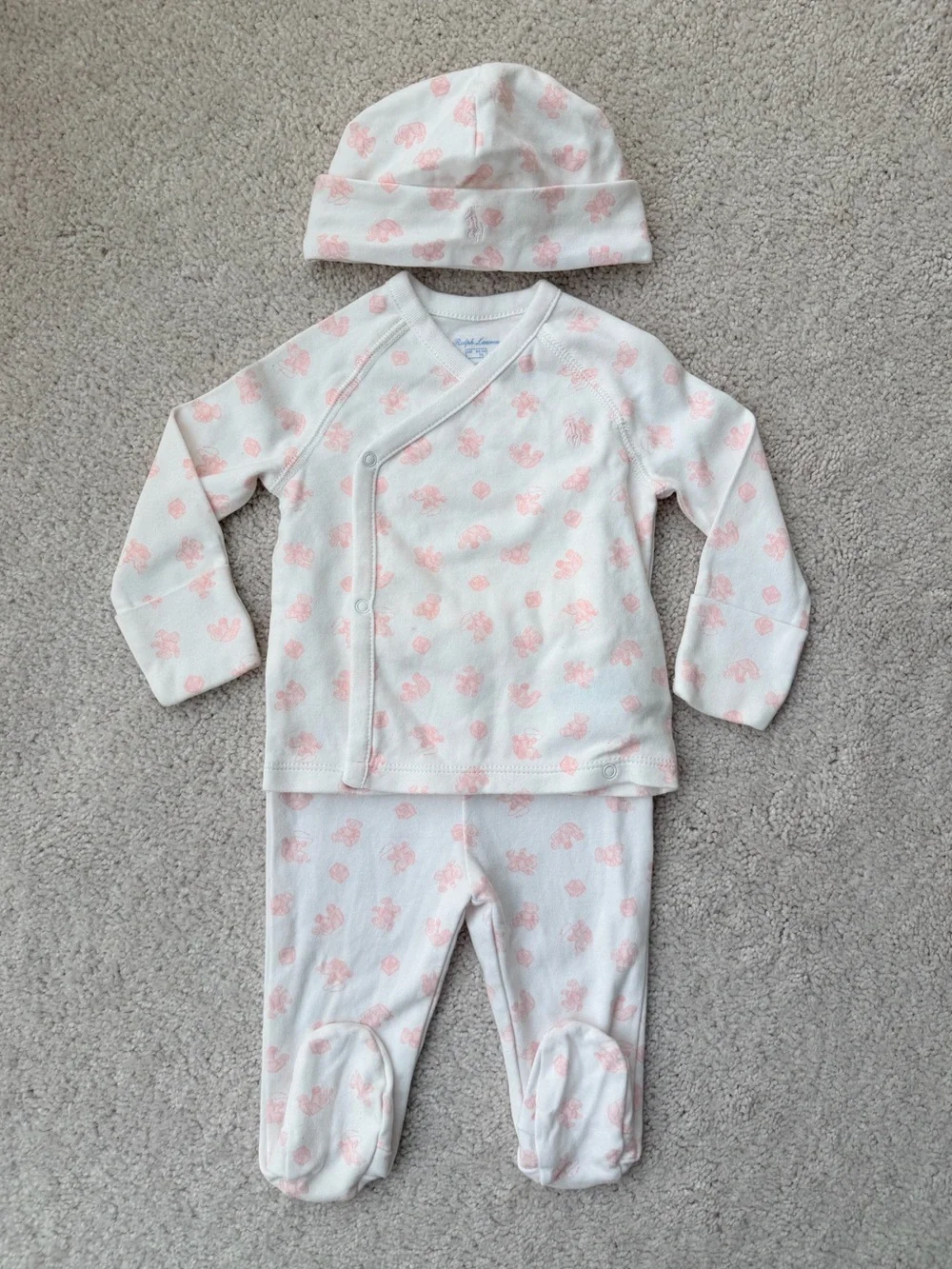 Ralph Lauren White and Light Pink Infant 3-Piece Pajama Set